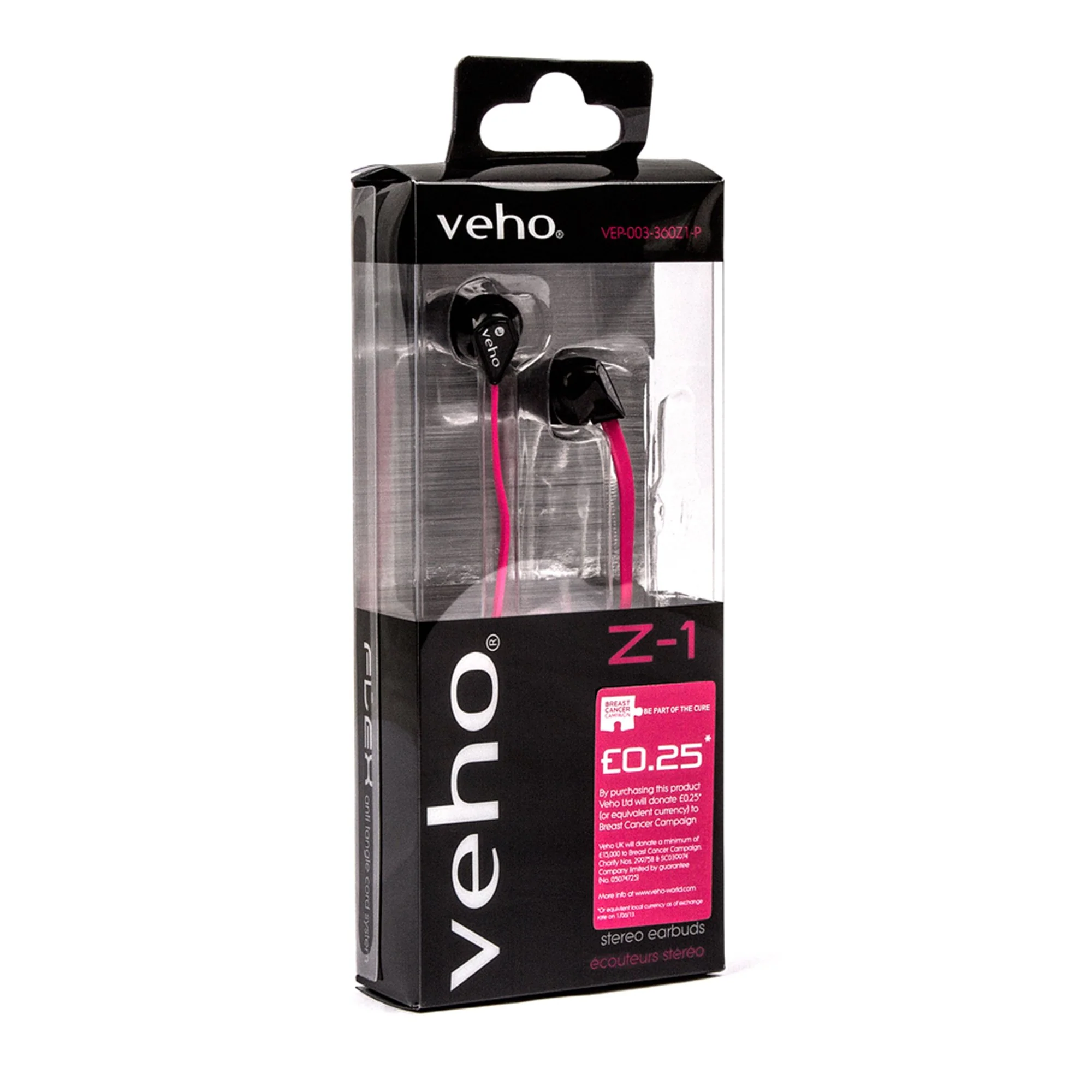 Veho 360 Z-1 Stereo Noise isolating Earphones with flex 'anti' tangle cord system - Pink - Image 5